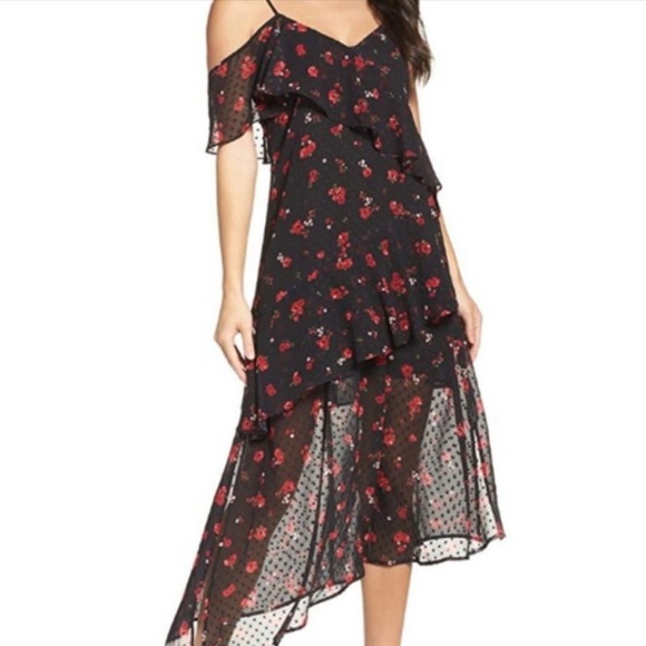 Bardot Dresses & Skirts - Bardot Bloom Asymmetrical Floral Dress Black S/6